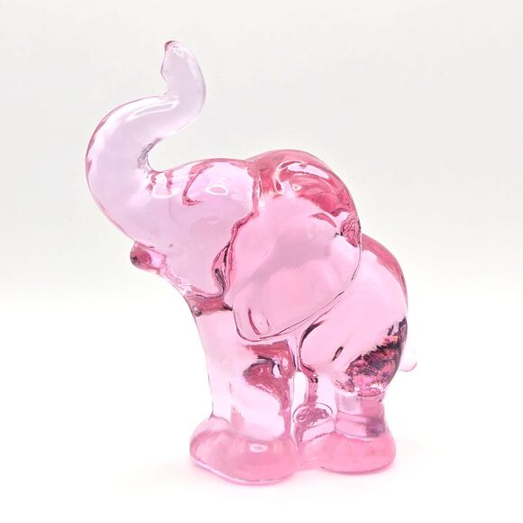 Lenox Fenton Pink Glass Small Elephant Figurine Raised Trunk Signed 4.75" - Picture 4 of 6